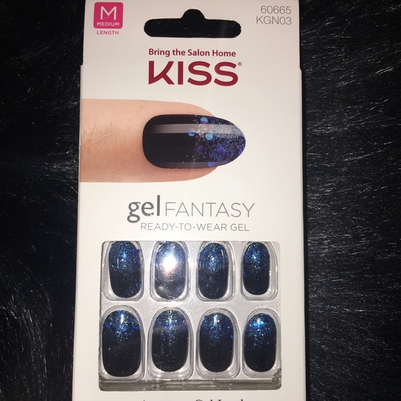 Kiss black with blue glitter nails